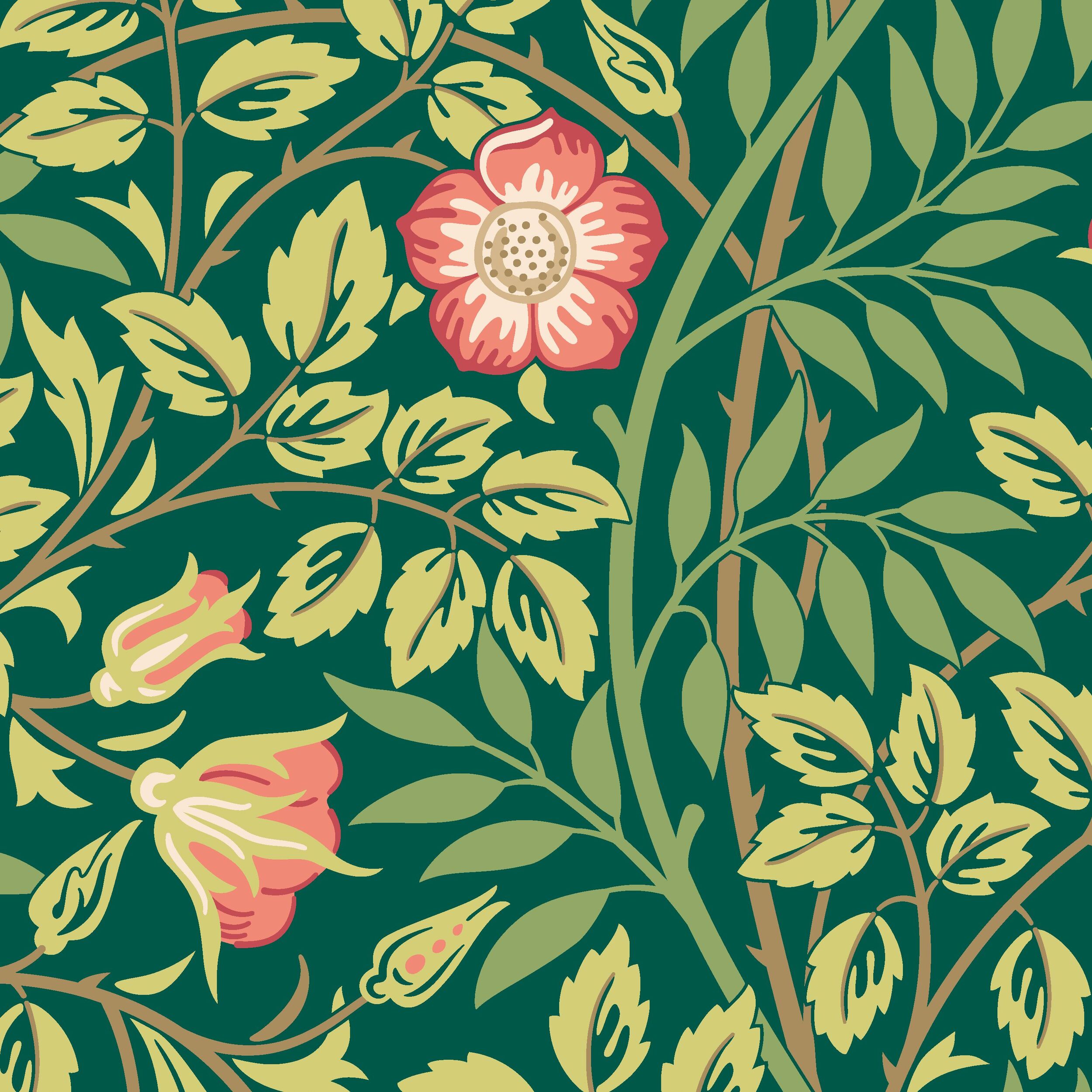 Wallpaper Rosehip Trail Forest Green HWA1096W (1)