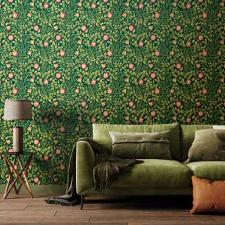 Wallpaper Rosehip Trail Forest Green