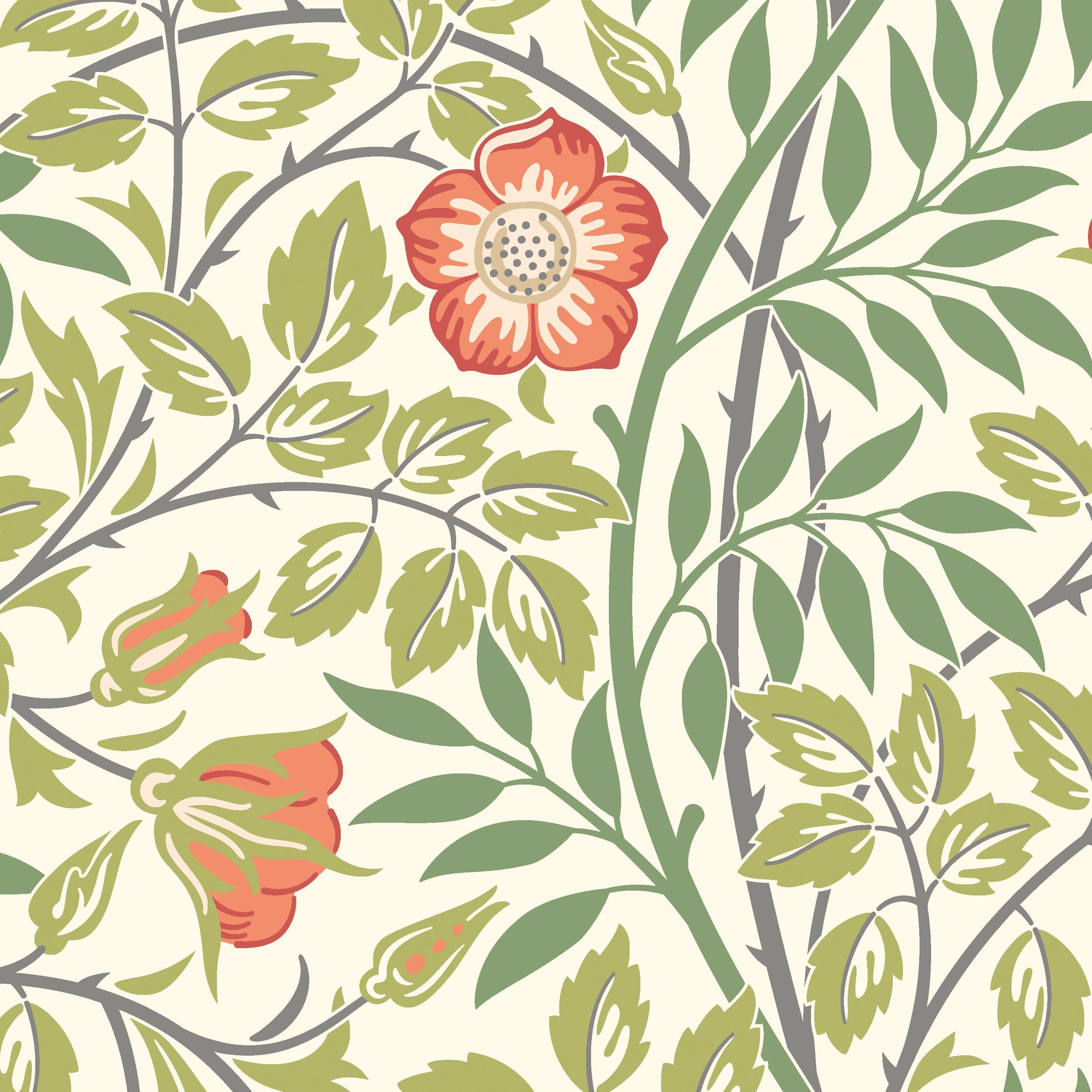 Wallpaper Rosehip Trail Green & Coral HWA1098W (3)