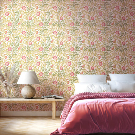 Wallpaper Rosehip Trail Green & Rose