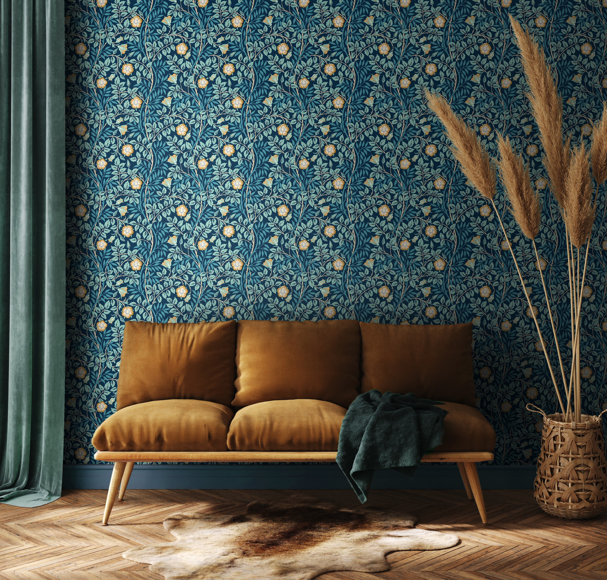 Wallpaper Rosehip Trail Navy Blue