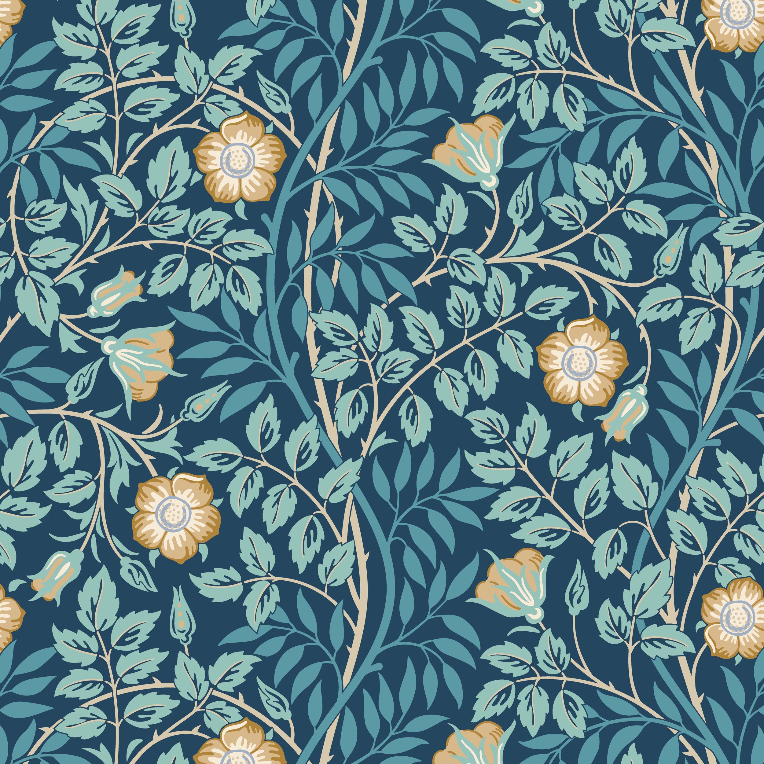 Wallpaper Rosehip Trail Navy Blue HWA1097W (2) Wallpaper Rosehip Trail Navy Blue