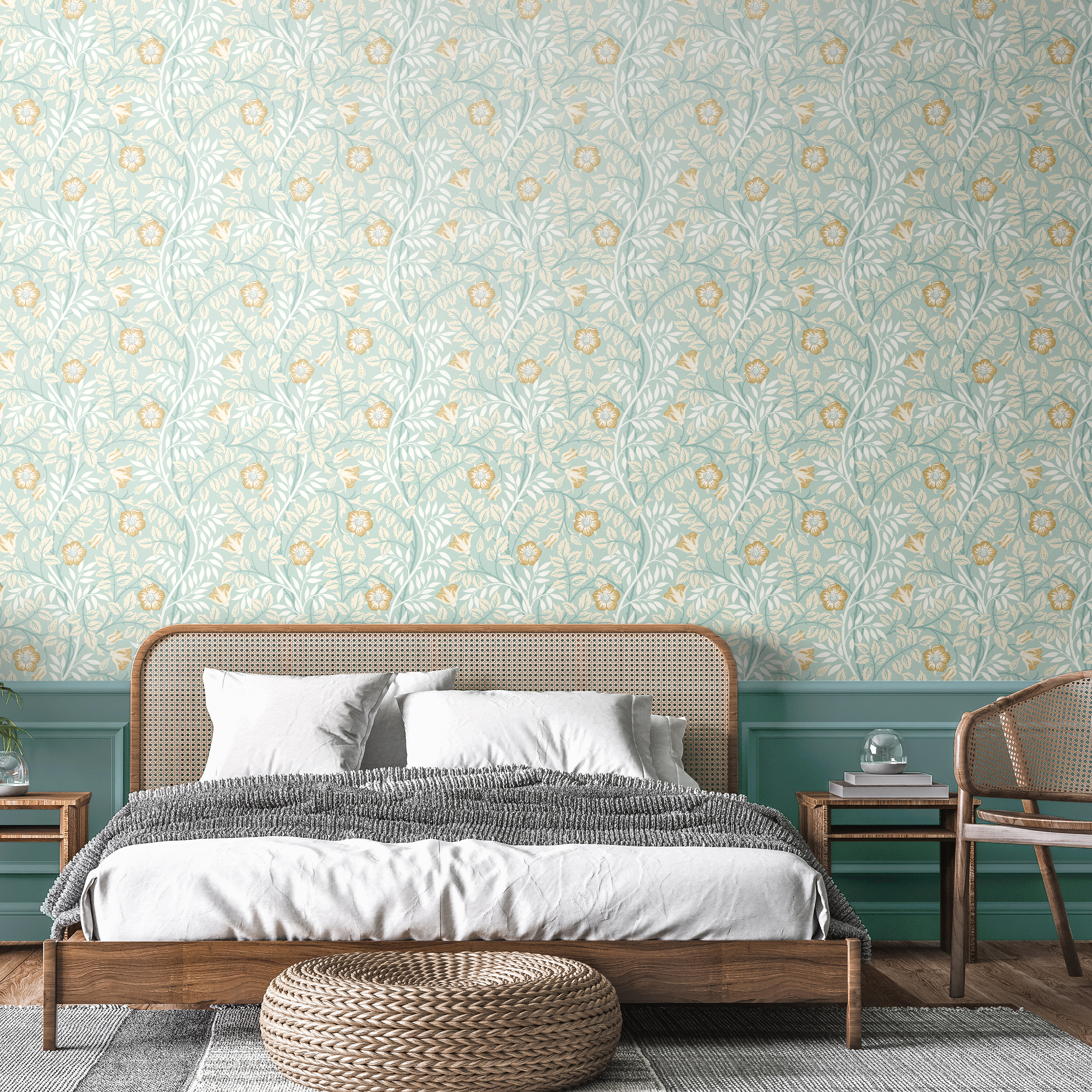 Wallpaper Rosehip Trail Seafoam Blue