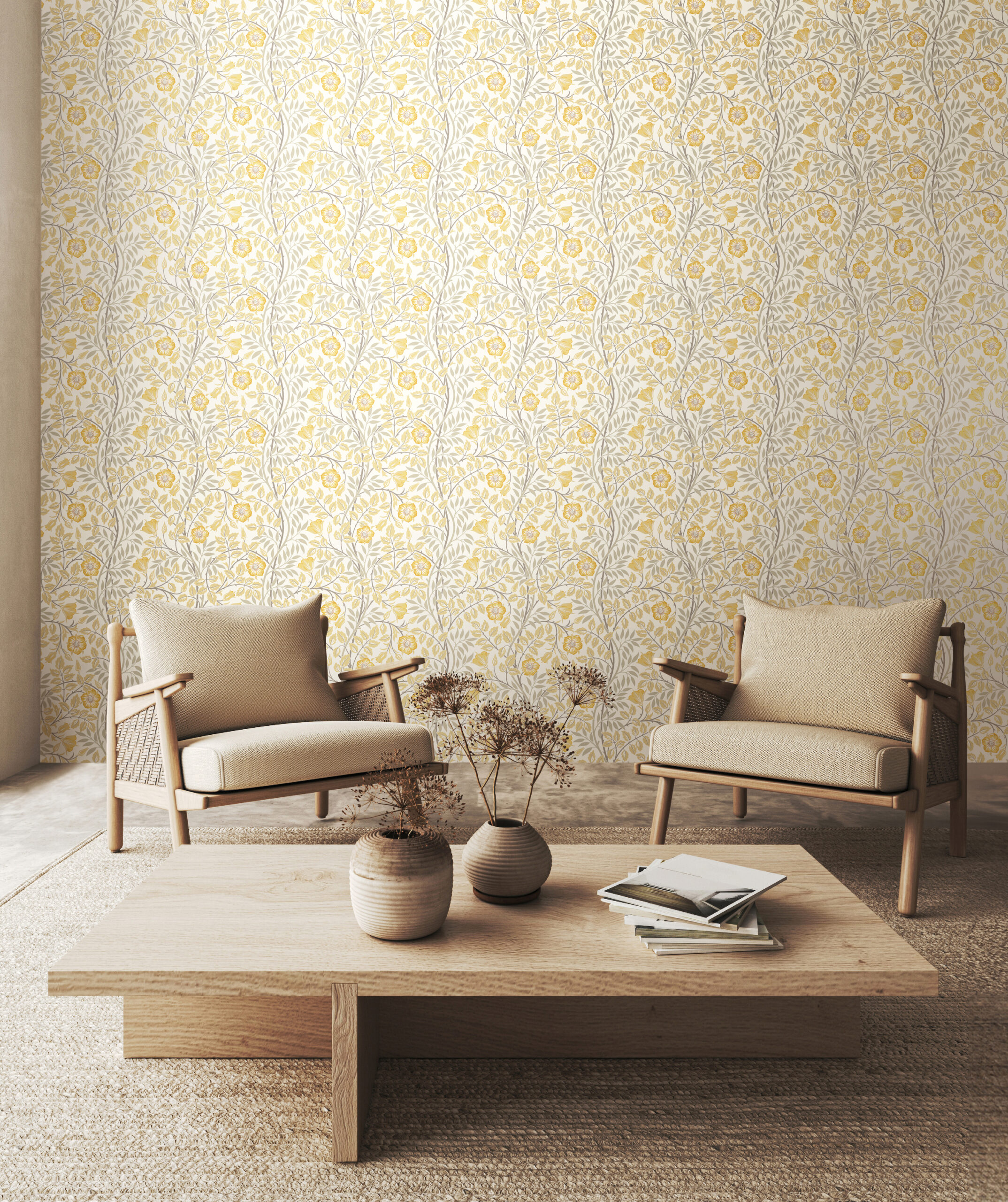 Wallpaper Rosehip Trail Warm Natural