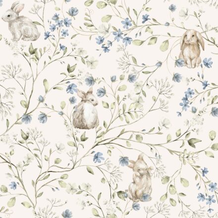 Kids Wallpaper Bunnies Blue&White