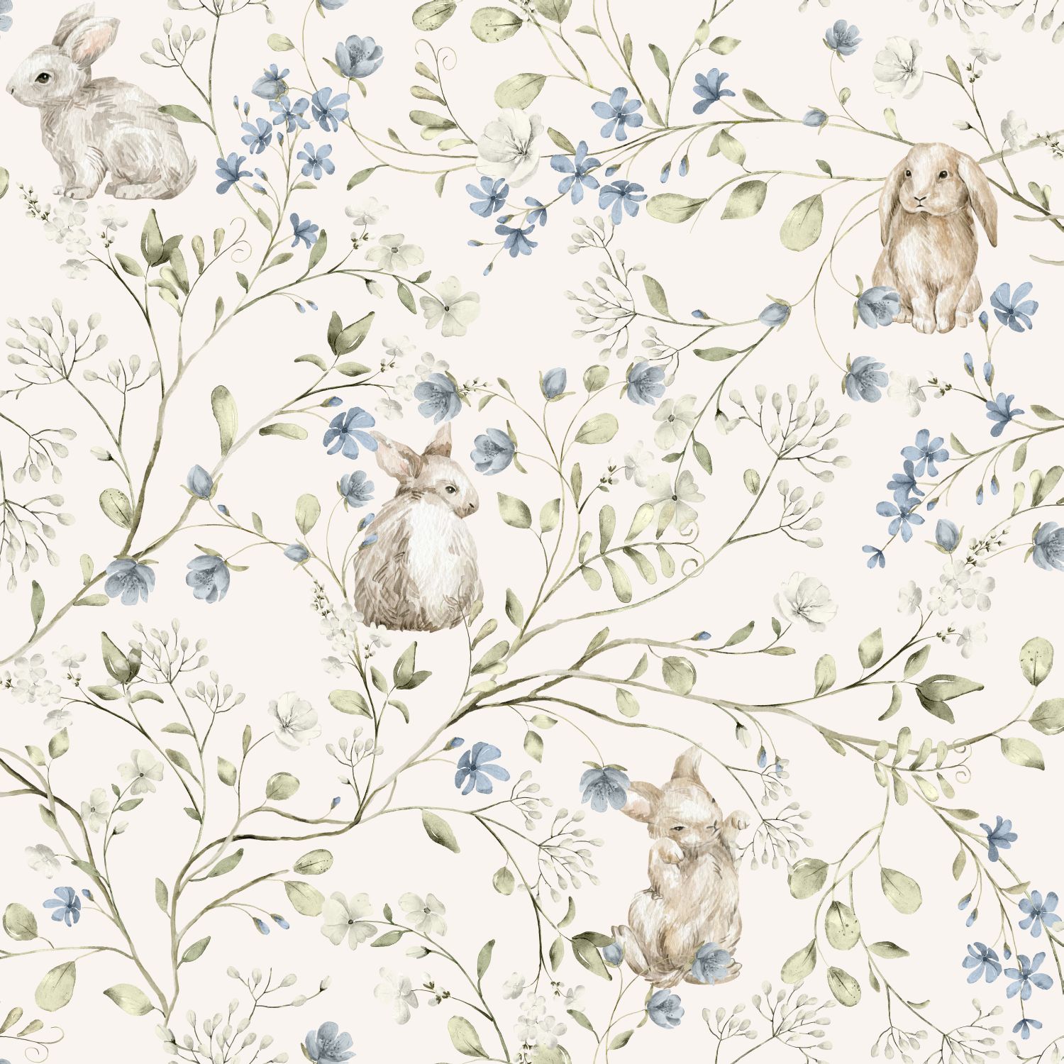 Kids Wallpaper Bunnies Blue&White 131138 (2) Kids Wallpaper Bunnies Blue&White