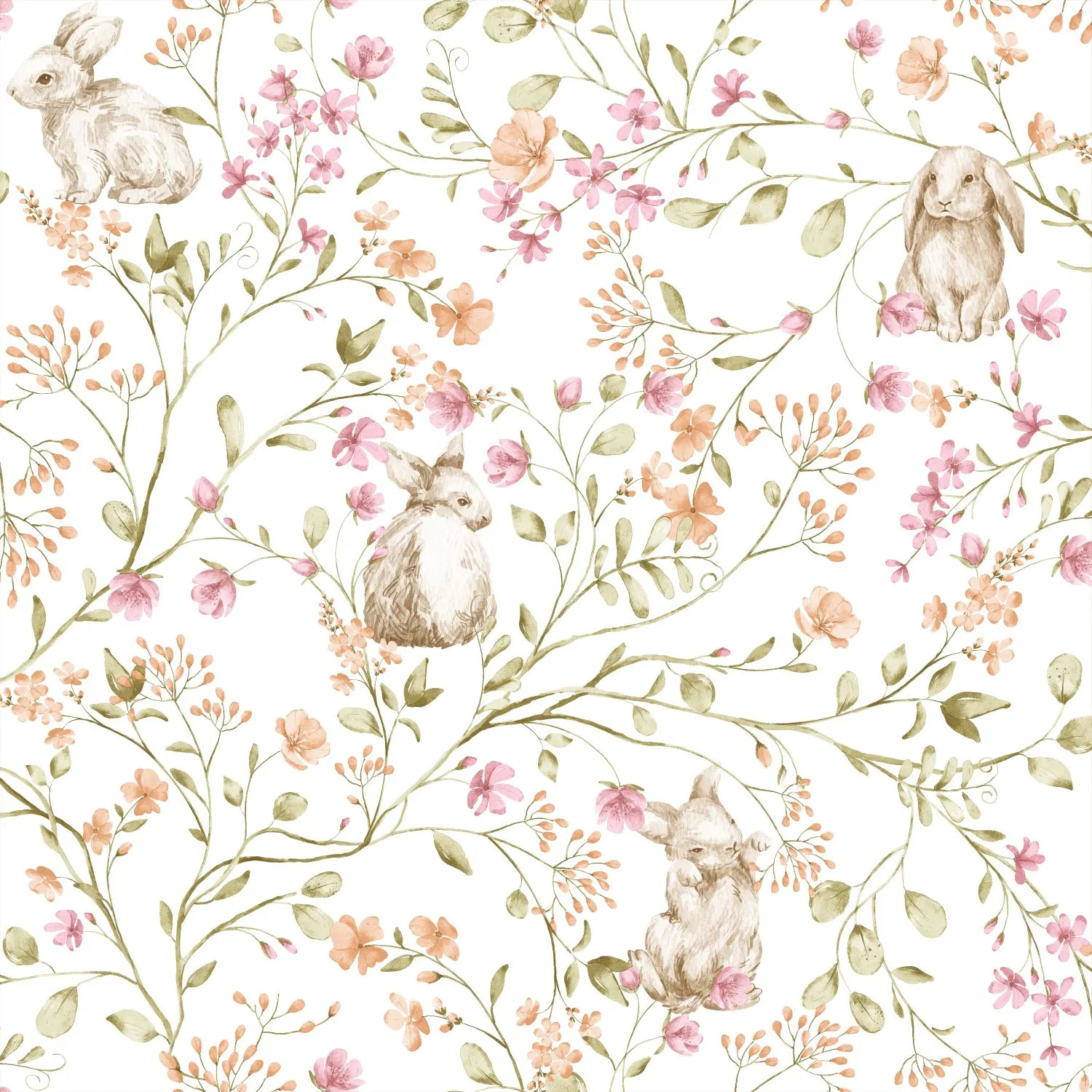 Kids Wallpaper Bunnies Pink&Orange 131705 (2) Kids Wallpaper Bunnies Pink&Orange