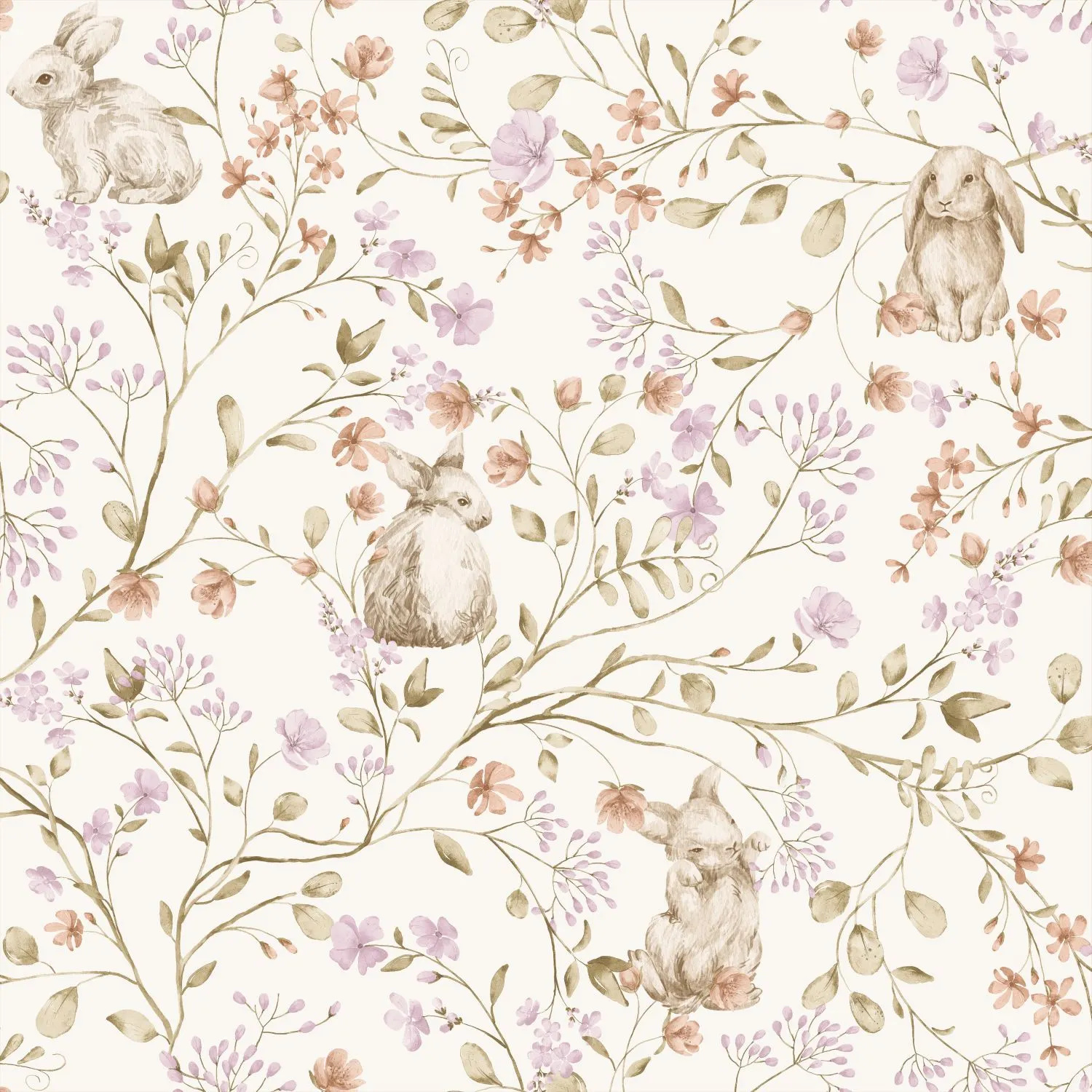 Kids Wallpaper Bunnies Purple&Beige 131703 (4) Kids Wallpaper Bunnies Purple&Beige