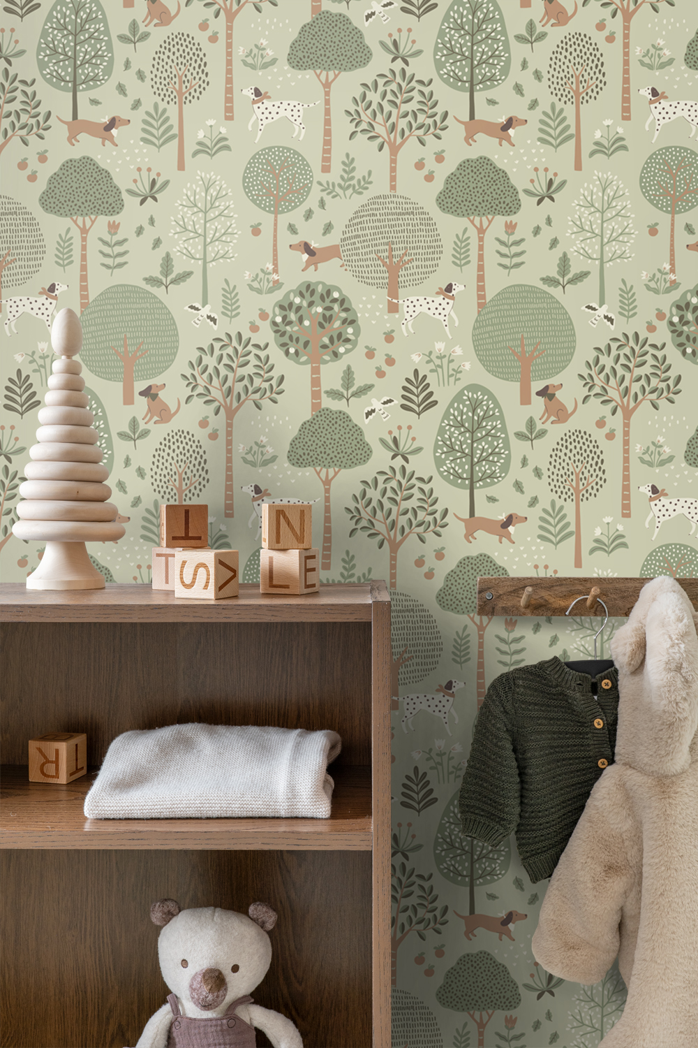 Kids Wallpaper Dogs Grayed Green 139712 (4)