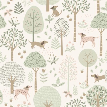 Kids Wallpaper Dogs Mint Green&White