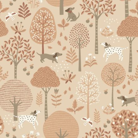Kids Wallpaper Dogs Terracotta Pink