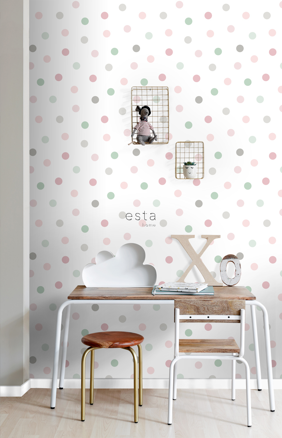 Kids Wallpaper Dots Pink, Green and Gray 139040 (1)