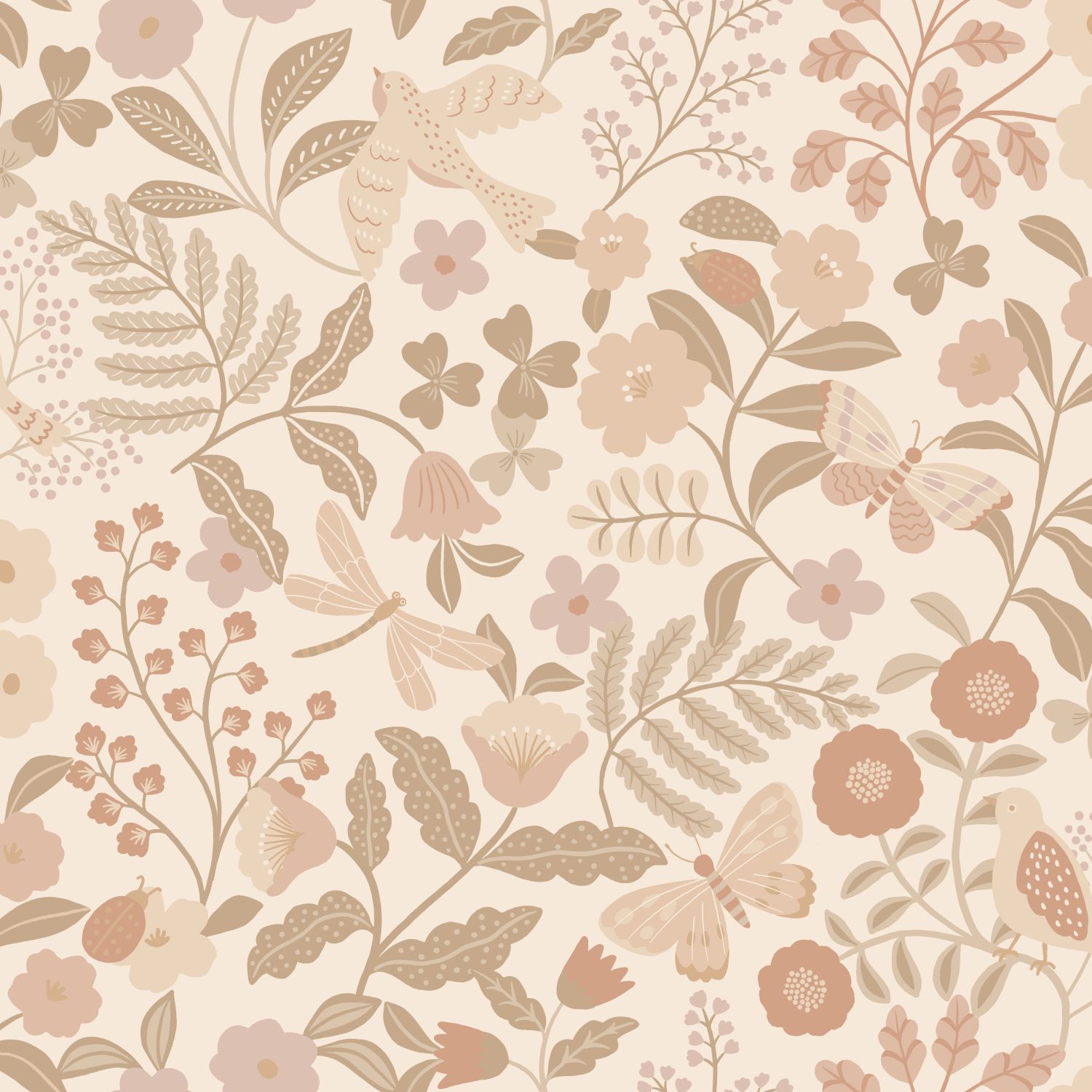 Kids Wallpaper Flowers and Birds Beige&Soft Pink 139868 (3) Kids Wallpaper Flowers and Birds Beige&Soft Pink