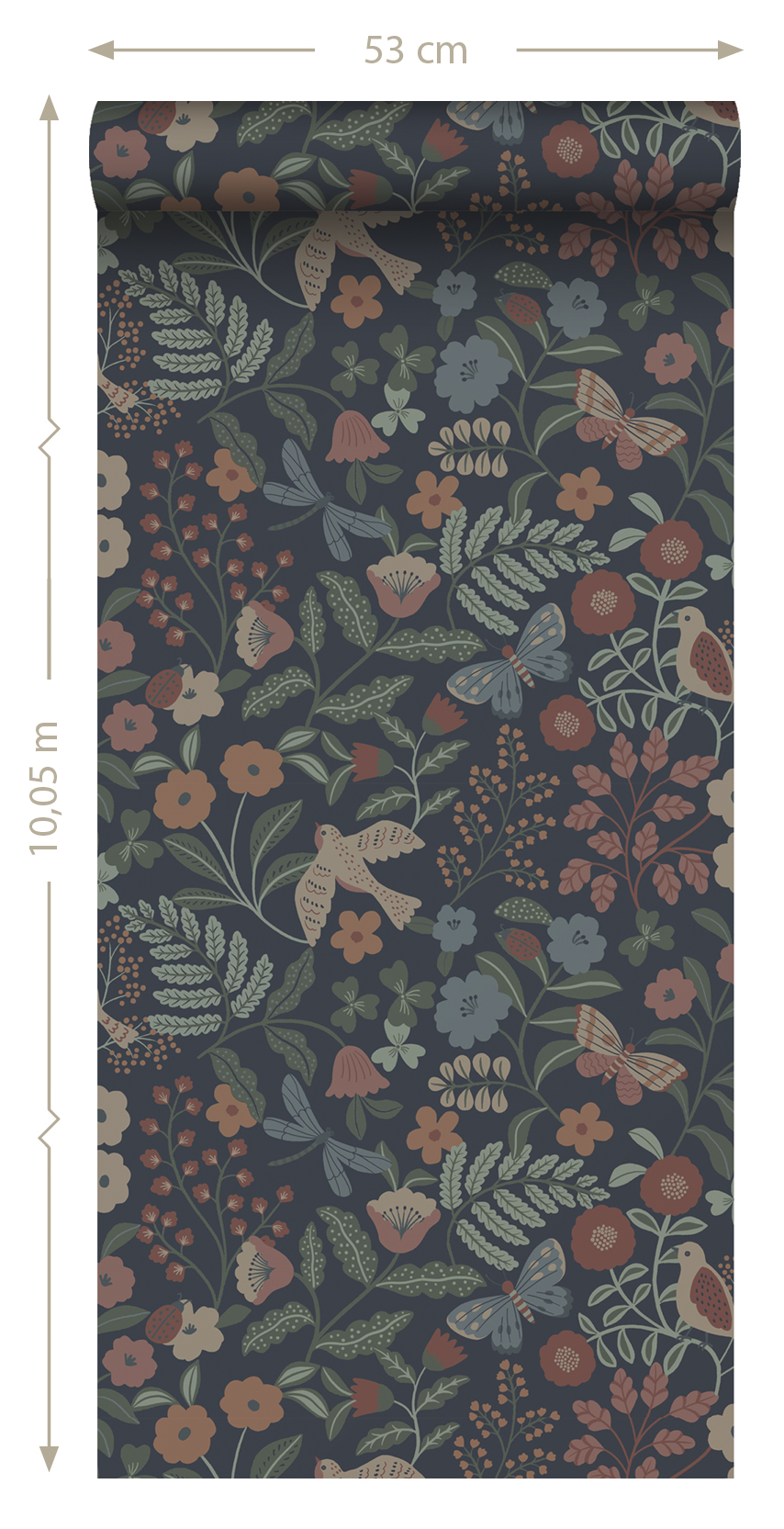 Kids Wallpaper Flowers and Birds Dark Blue 139870 (1)