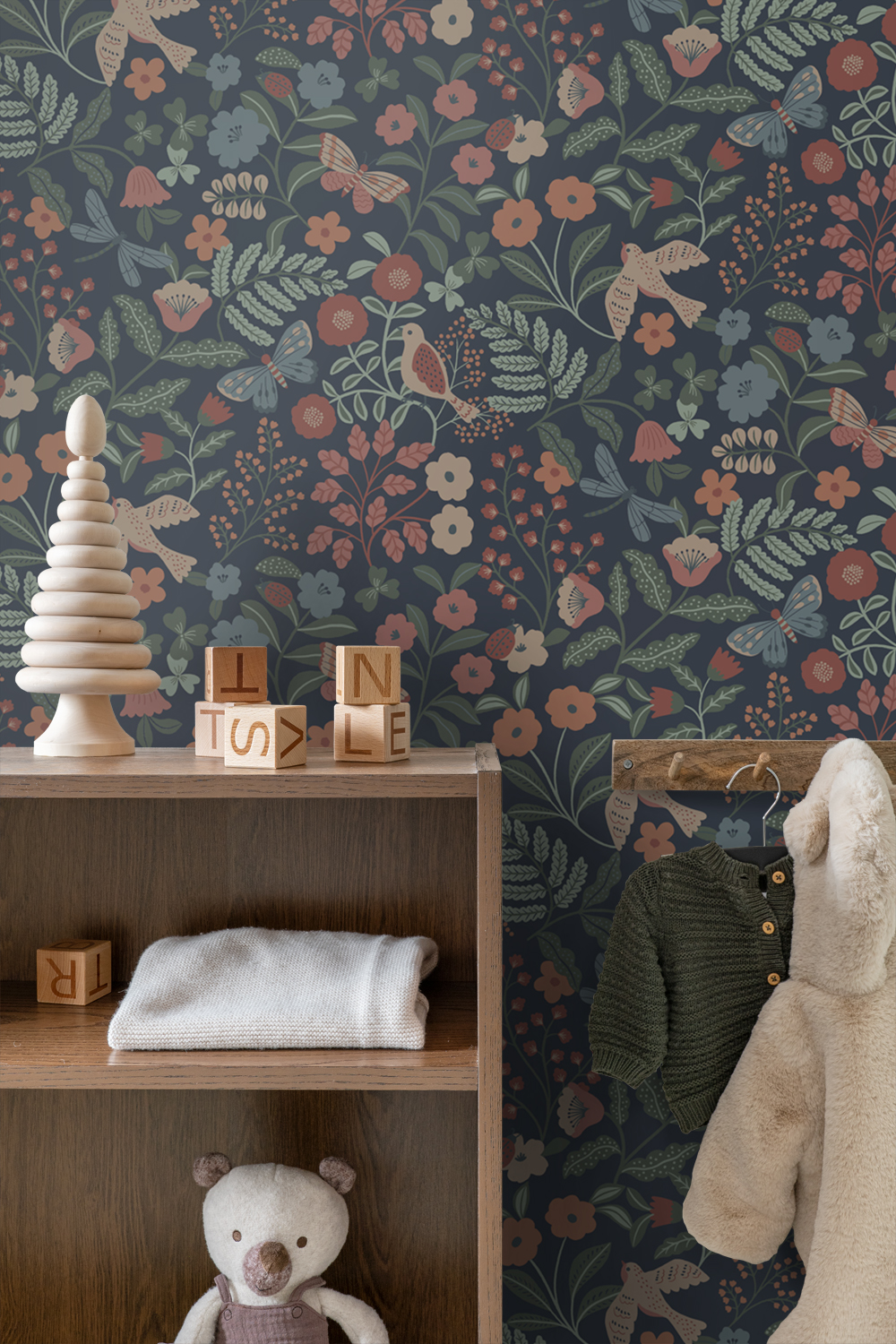 Kids Wallpaper Flowers and Birds Dark Blue 139870 (3)
