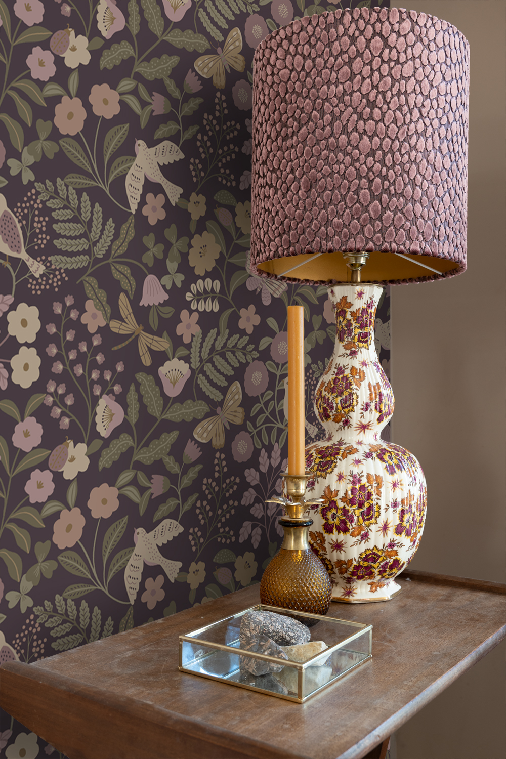 Kids Wallpaper Flowers and Birds Eggplant Purple 139871 (2)