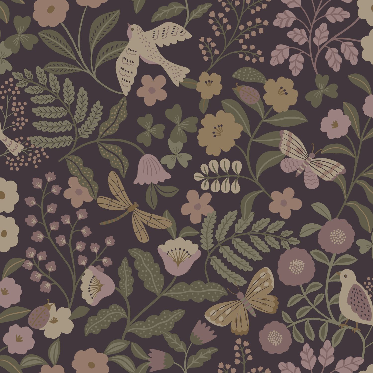 Kids Wallpaper Flowers and Birds Eggplant Purple 139871 (3) Kids Wallpaper Flowers and Birds Eggplant Purple