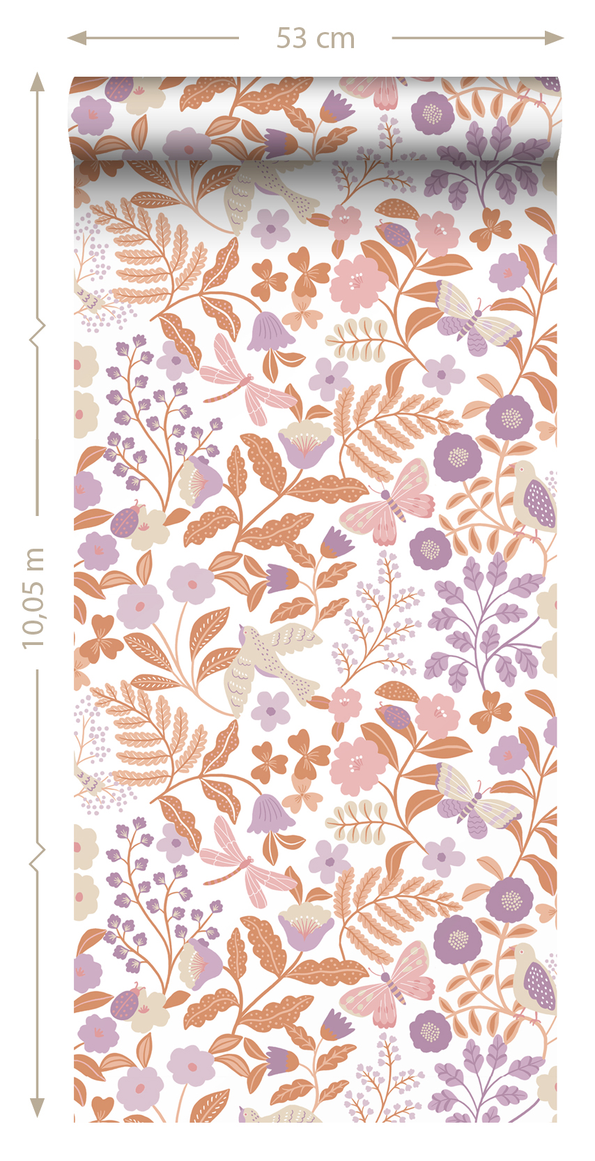 Kids Wallpaper Flowers and Birds Lilac Purple&Terracotta 131392 (1)