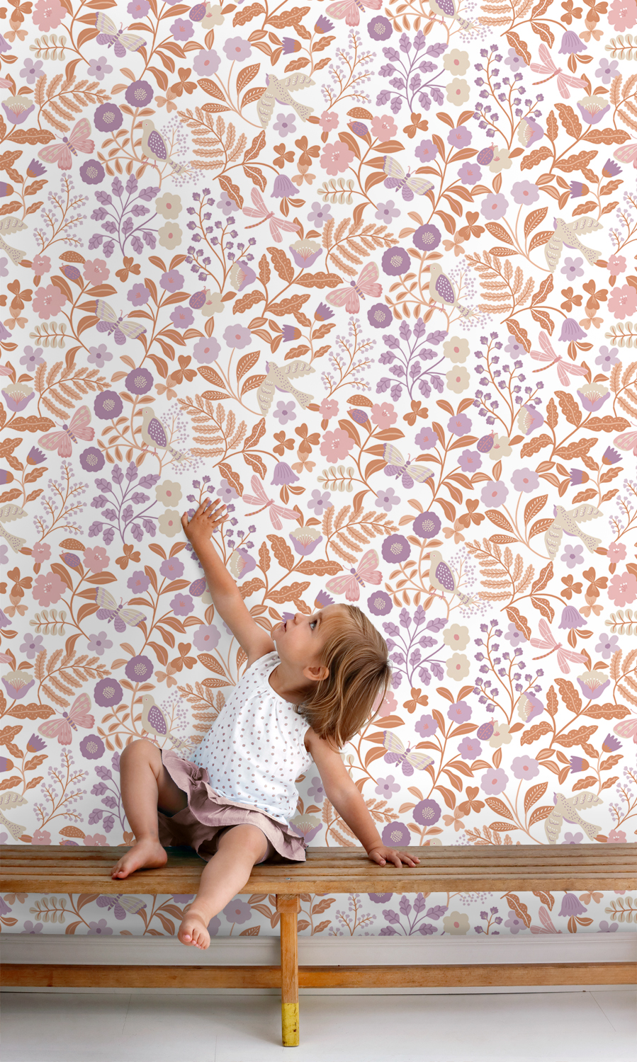 Kids Wallpaper Flowers and Birds Lilac Purple&Terracotta 131392 (2)
