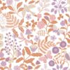 Kids Wallpaper Flowers and Birds Lilac Purple&Terracotta
