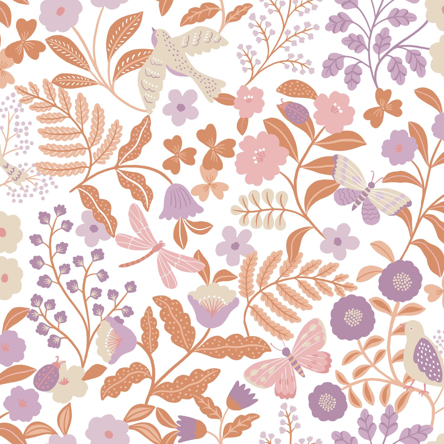 Kids Wallpaper Flowers and Birds Lilac Purple&Terracotta 131392 (3) Kids Wallpaper Flowers and Birds Lilac Purple&Terracotta