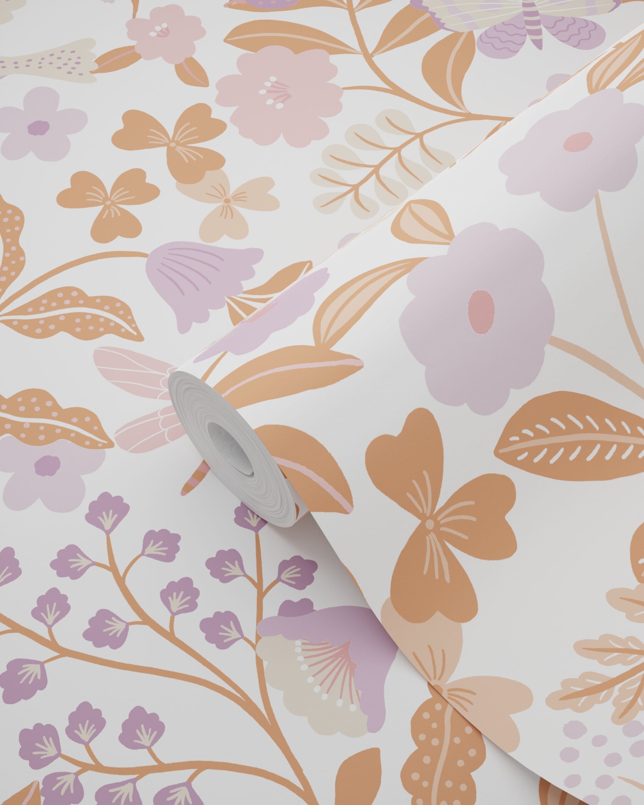 Kids Wallpaper Flowers and Birds Lilac Purple&Terracotta 131392 (4)