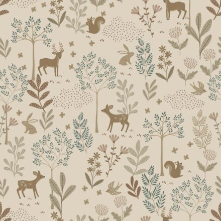 Kids Wallpaper Forest Animals Beige&Green