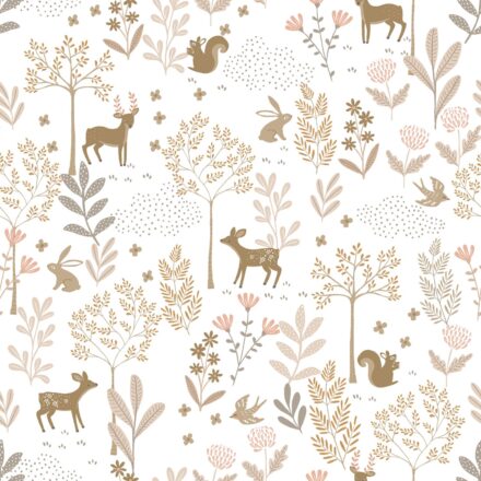Kids Wallpaper Forest Animals Terracotta & Beige