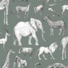 Kids Wallpaper Jungle Animals Grayish Green