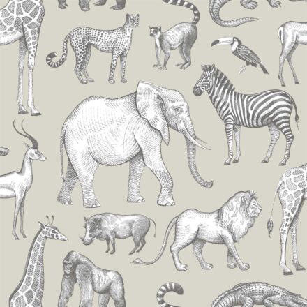 Kids Wallpaper Jungle Animals Green&Grey