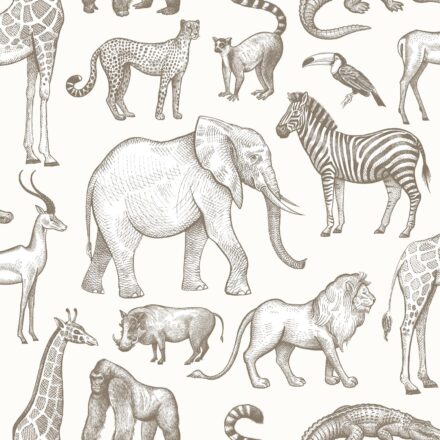 Kids Wallpaper Jungle Animals Off White