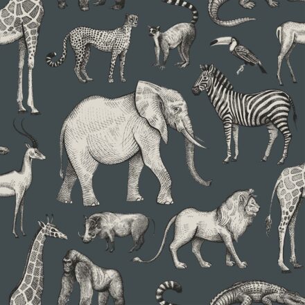Kids Wallpaper Jungle Animals Vintage Blue