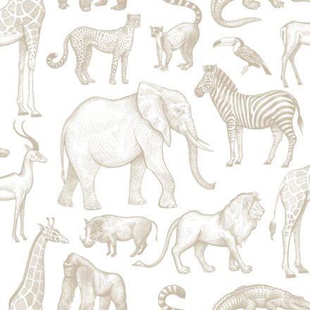 Kids Wallpaper Jungle Animals White&Beige