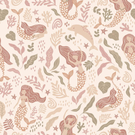 Kids Wallpaper Mermaids Pink and Green