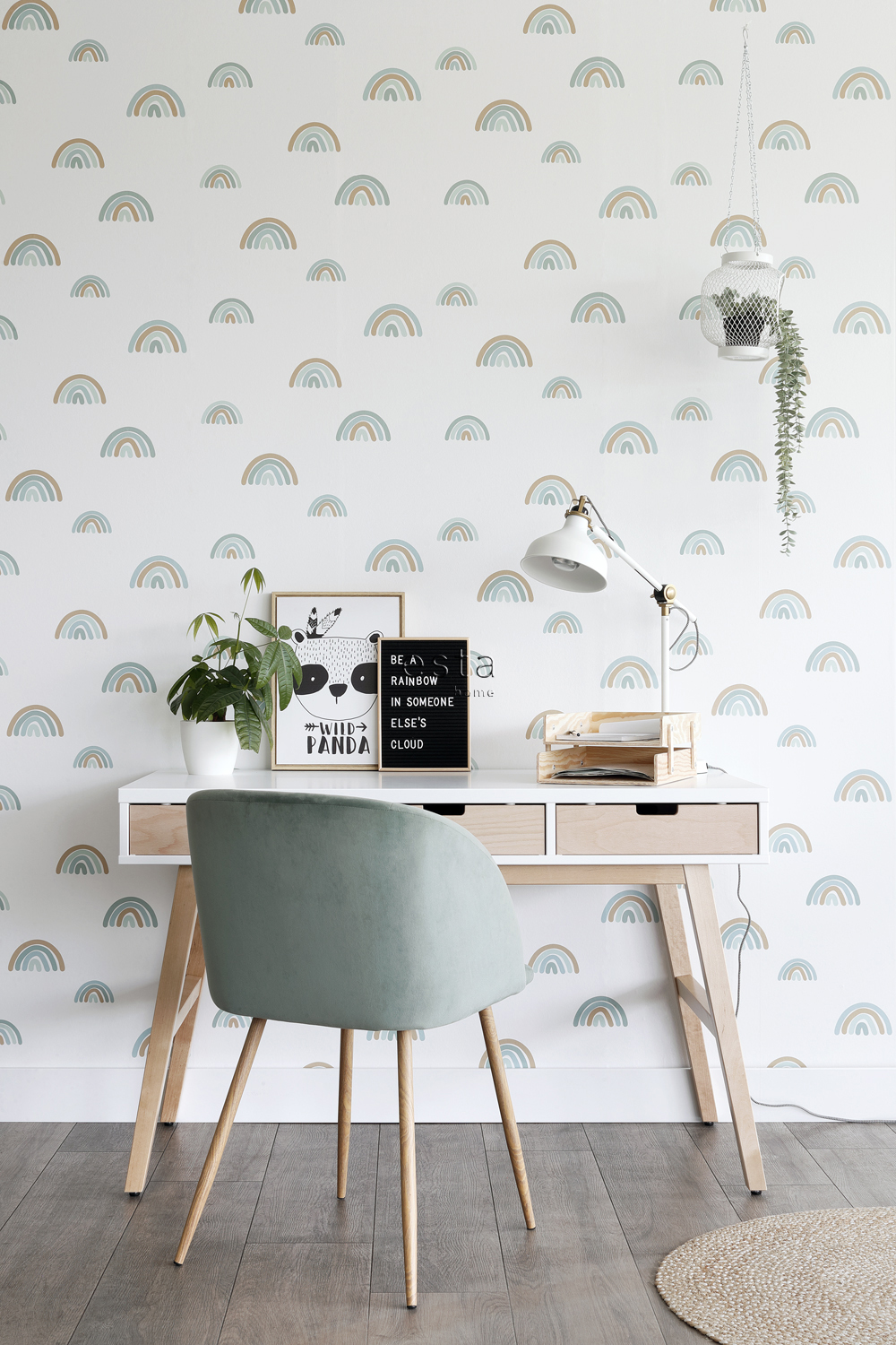 Kids Wallpaper Rainbows Mint Green & Grayed Vintage Blue 139254 (3)