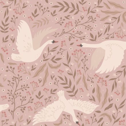 Kids Wallpaper Swans Antique Pink
