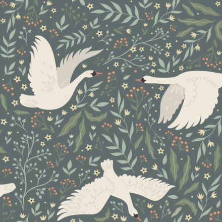 Kids Wallpaper Swans Grayed Vintage Blue