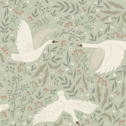 Kids Wallpaper Swans Mint Green