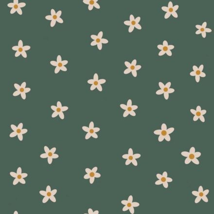 Wallpaper Daisies Dark Green
