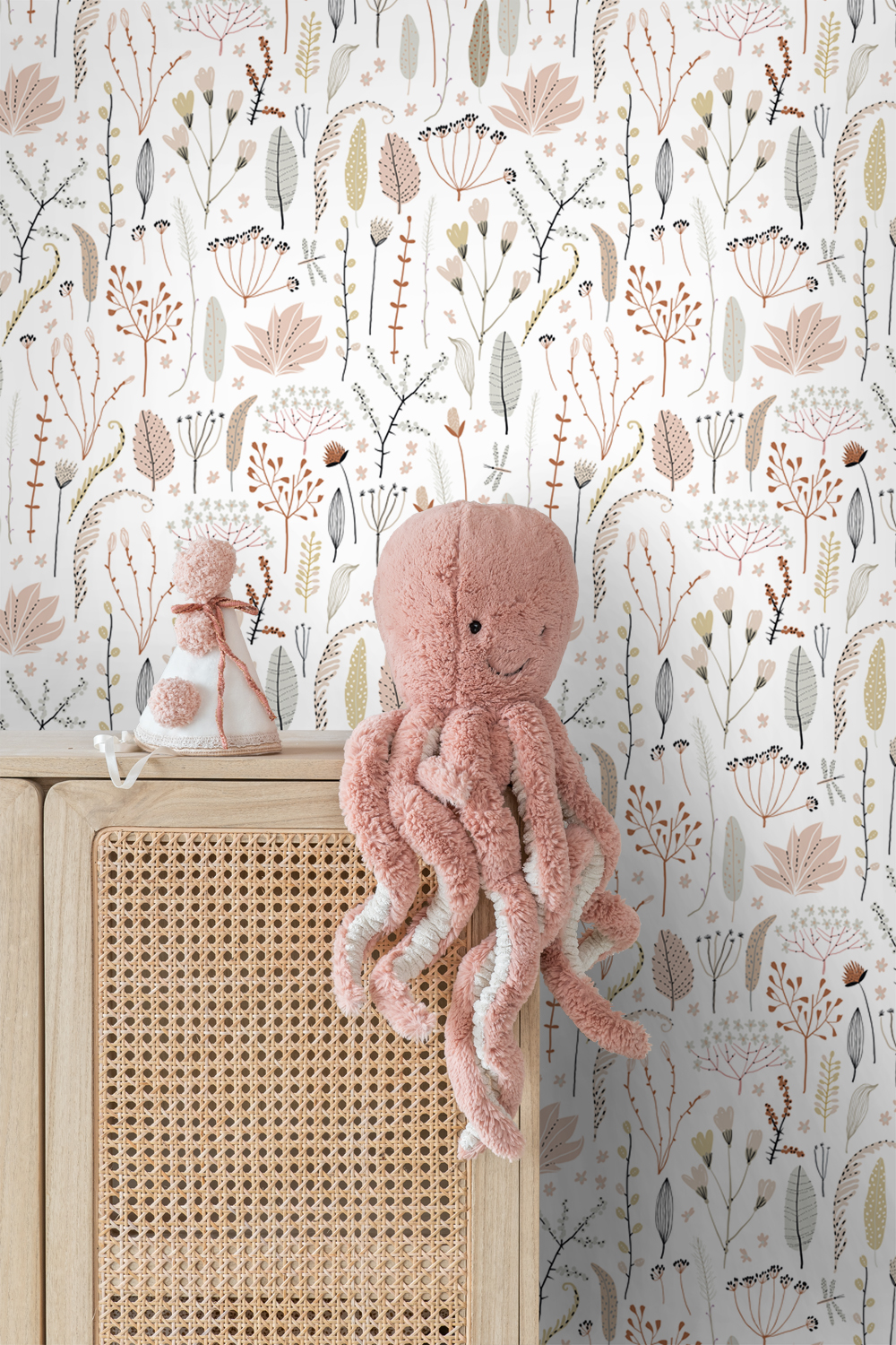 Wallpaper Wildflowers Soft Pink & Gray