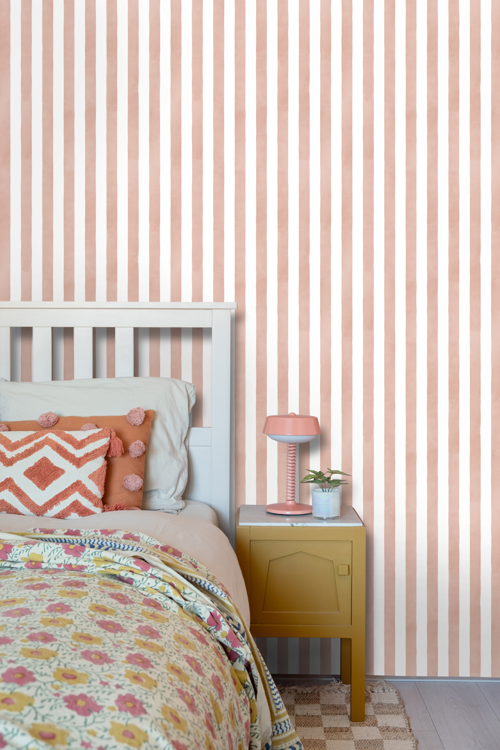 Wallpeper Stripes Terracotta Pink&White